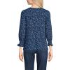 Lands’ End Women’s 3/4 Sleeve Lightweight Jersey Button Front Top(Deep Sea/Blue Ditsy Bloom)
