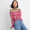 Lands’ End Women’s Cashmere Turtleneck Sweater(Intense Rose Vicuna Stripe)