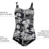 Lands’ End Women’s Chlorine Resistant Soft Cup Tugless Sporty One Piece Swimsuit(Black Tropical Scene)
