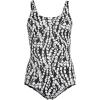 Lands’ End Women’s Chlorine Resistant Soft Cup Tugless Sporty One Piece Swimsuit(Black/White Vine Floral)