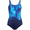 Lands’ End Women’s Chlorine Resistant Soft Cup Tugless Sporty One Piece Swimsuit(Multi Swirl/Deep Sea Navy Mix)