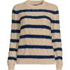 Lands’ End Women’s Cotton Drifter Crew Cable Pullover Sweater(Champagne/Deep Sea Gulf Stripe)