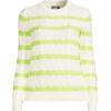 Lands’ End Women’s Cotton Drifter Crew Cable Pullover Sweater(Ivory/Limoncello Gulf Stripe)