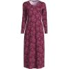 Lands’ End Women’s Cotton Long Sleeve Midcalf Nightgown(Burgundy Ikat Floral)