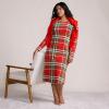 Lands’ End Women’s Cotton Long Sleeve Midcalf Nightgown(Compass Red/Emerald Plaid)
