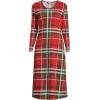 Lands’ End Women’s Cotton Long Sleeve Midcalf Nightgown(Compass Red/Emerald Plaid)