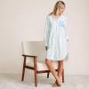 Lands’ End Women’s Cotton Poplin Long Sleeve Sleepshirt Nightgown(Icy Mint/Muted Cobalt Stripe)