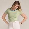 Lands’ End Women’s Cotton Rib Knit T-Shirt(Ice Blue/Pear Tiny Stripe)