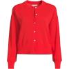 Lands’ End Women’s Cropped Fine Gauge Crew Neck Cardigan Sweater(Coral Red)
