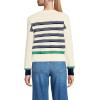 Lands’ End Women’s Cropped Fine Gauge Crew Neck Cardigan Sweater(Fresh Ivory/Navy Founders)