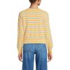 Lands’ End Women’s Cropped Fine Gauge Crew Neck Cardigan Sweater(Sweet Mango/Ice Blue Breton)
