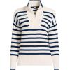 Lands’ End Women’s Drifter Cotton Quarter Zip Pullover Sweater(Ivory/Navy Stripe)