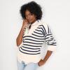 Lands’ End Women’s Drifter Cotton Quarter Zip Pullover Sweater(Ivory/Navy Stripe)