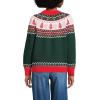 Lands’ End Women’s Drifter Jacquard Raglan Crew Neck Sweater(Trees/Green and Red)