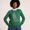 Lands’ End Women’s Drifter Jacquard Raglan Crew Neck Sweater(Winter Dog/Green)