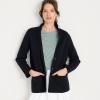 Lands’ End Women’s Fine Gauge Cotton Button Front Blazer Sweater(Black)