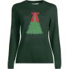 Lands’ End Women’s Fine Gauge Cotton Crewneck Sweater(Tree With Bow/Green)