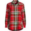 Lands’ End Women’s Flannel Boyfriend Fit Long Sleeve Shirt(Compass Red/Emerald Plaid)
