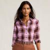 Lands’ End Women’s Flannel Boyfriend Fit Long Sleeve Shirt(Pink Vintage Plaid)