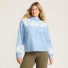 Lands’ End Women’s Fuzzy Turtleneck Lantern Sleeve Jacquard Sweater(Clear Blue Sky Heather)