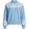 Lands’ End Women’s Fuzzy Turtleneck Lantern Sleeve Jacquard Sweater(Clear Blue Sky Heather)