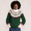 Lands’ End Women’s Fuzzy Turtleneck Lantern Sleeve Jacquard Sweater(Pine Valley Fairisle)