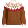 Lands’ End Women’s Fuzzy Turtleneck Lantern Sleeve Jacquard Sweater(Rich Ginger Brown Fairisle)
