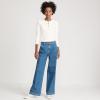 Lands’ End Women’s High Rise Soft Denim Pleated Wide Leg Trousers(Indigo Tide Blue)