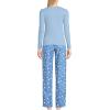 Lands’ End Women’s Pajama Set Knit Long Sleeve T-Shirt and Flannel Pants(Chicory Blue Snowman)