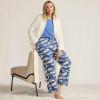 Lands’ End Women’s Pajama Set Knit Long Sleeve T-Shirt and Flannel Pants(Cobalt Blue Holiday Penguins)