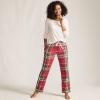 Lands’ End Women’s Pajama Set Knit Long Sleeve T-Shirt and Flannel Pants(Compass Red/Emerald Plaid)
