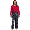 Lands’ End Women’s Pajama Set Knit Long Sleeve T-Shirt and Flannel Pants(Deep Sea Navy Holiday Pups)