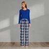 Lands’ End Women’s Pajama Set Knit Long Sleeve T-Shirt and Flannel Pants(Deep Sea Navy/Ivory Plaid)