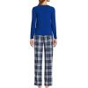 Lands’ End Women’s Pajama Set Knit Long Sleeve T-Shirt and Flannel Pants(Deep Sea Navy/Ivory Plaid)