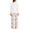 Lands’ End Women’s Pajama Set Knit Long Sleeve T-Shirt and Flannel Pants(Ivory/Red Winter Village)