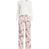 Lands’ End Women’s Pajama Set Knit Long Sleeve T-Shirt and Flannel Pants(Ivory/Red Winter Village)