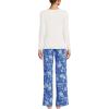 Lands’ End Women’s Pajama Set Knit Long Sleeve T-Shirt and Flannel Pants(Muted Cobalt Winter Village)