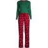 Lands’ End Women’s Pajama Set Knit Long Sleeve T-Shirt and Flannel Pants(Rich Red Cats)