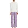 Lands’ End Women’s Pajama Set Knit Long Sleeve T-Shirt and Flannel Pants(Whisper Lilac Playful Puffins)