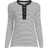 Lands’ End Women’s Polished Rib Tie Henley Top(Black Dual Stripe)