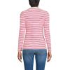 Lands’ End Women’s Polished Rib Tie Henley Top(Ivory/Berry Rouge Dual Stripe)