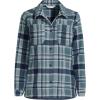 Lands’ End Women’s Print Anyweather Fleece Shirt Jacket Medium Soft Ice Blue/Navy Plaid