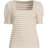 Lands’ End Women’s Puff Sleeve Mariner Square Neck Top(Champagne/Ivory Breton Stripes)