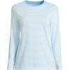 Lands’ End Women’s Relaxed American-Grown Supima Cotton Long Sleeve Crew Neck T-Shirt(Bermuda Blue Micro Stripe)