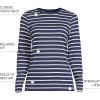 Lands’ End Women’s Relaxed American-Grown Supima Cotton Long Sleeve Crew Neck T-Shirt(Deep Sea Navy Breton Stripe)