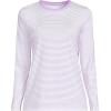 Lands’ End Women’s Relaxed American-Grown Supima Cotton Long Sleeve Crew Neck T-Shirt(Lilac Petal/Ivory Micro Stripe)