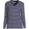 Lands’ End Women’s Relaxed American-Grown Supima Cotton Long Sleeve V-Neck T-Shirt(Deep Sea Navy Breton Stripe)
