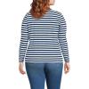 Lands’ End Women’s Relaxed American-Grown Supima Cotton Long Sleeve V-Neck T-Shirt(Deep Sea Navy Even Stripe)