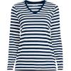 Lands’ End Women’s Relaxed American-Grown Supima Cotton Long Sleeve V-Neck T-Shirt(Deep Sea Navy Even Stripe)