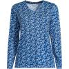 Lands’ End Women’s Relaxed American-Grown Supima Cotton Long Sleeve V-Neck T-Shirt(Deep Sea/Blue Ditsy Floral)